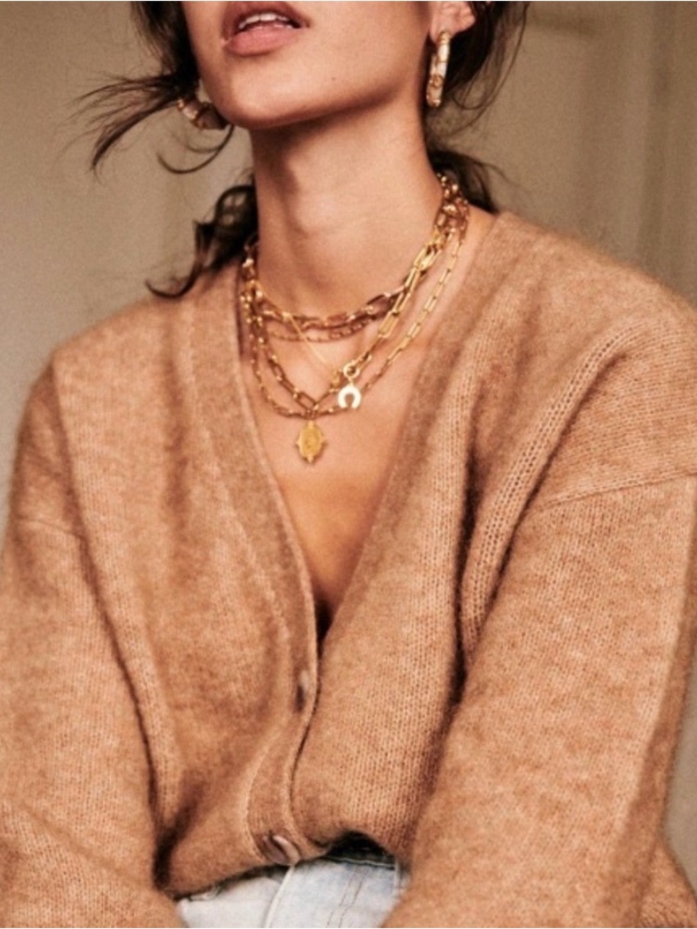 LA MAILLE SEZANE Womens XXL V Neck Button Mia Cardigan Sweater Camel Mohair Wool - Picture 10 of 16